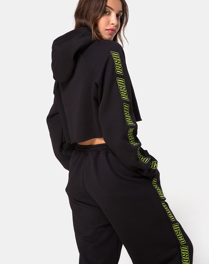 Afbeelding van Cropped Black Hoodie in Disco Embro