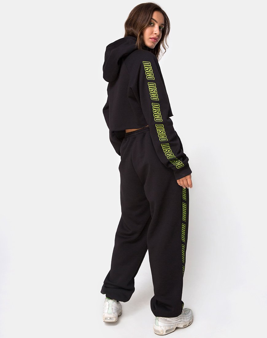 Afbeelding van Cropped Black Hoodie in Disco Embro