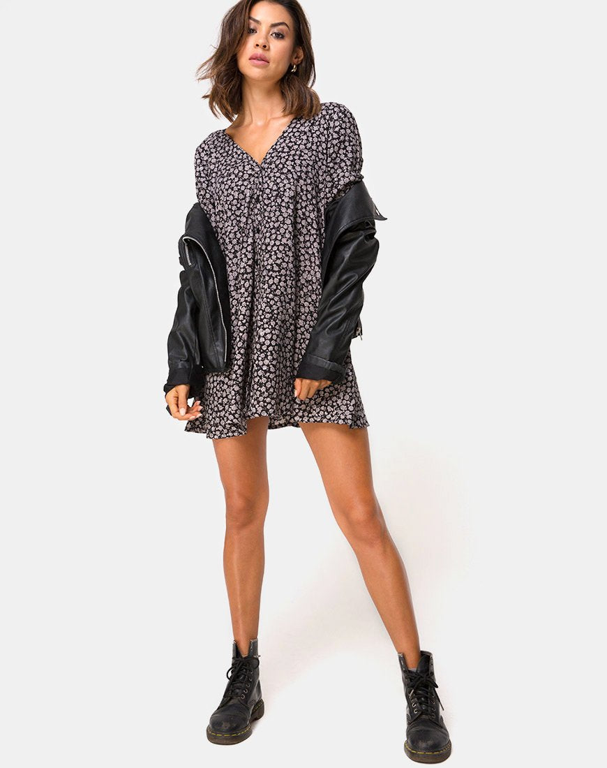 Afbeelding van Crosena Swing Dress in Ditsy Rose Zwart
