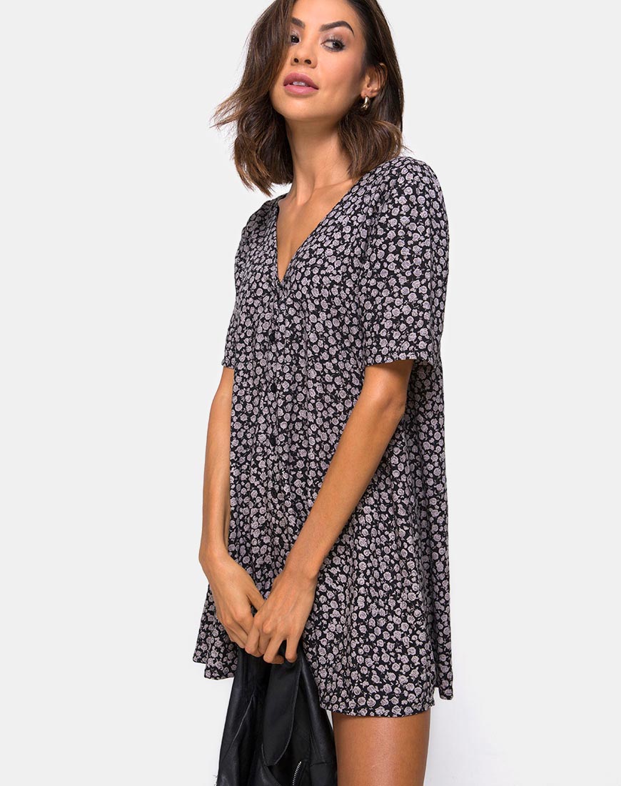 Afbeelding van Crosena Swing Dress in Ditsy Rose Zwart