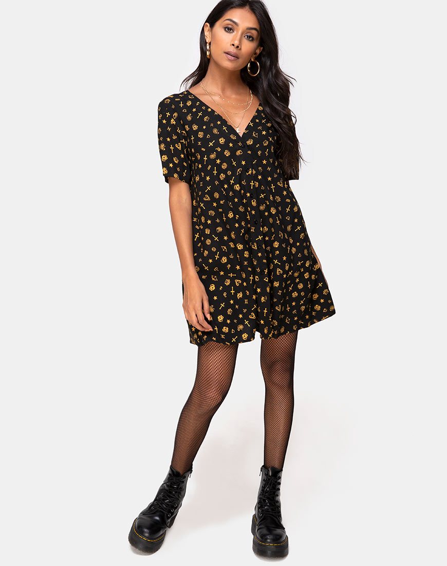 Afbeelding van Crosena Swing Dress in Mini Astro Zwart