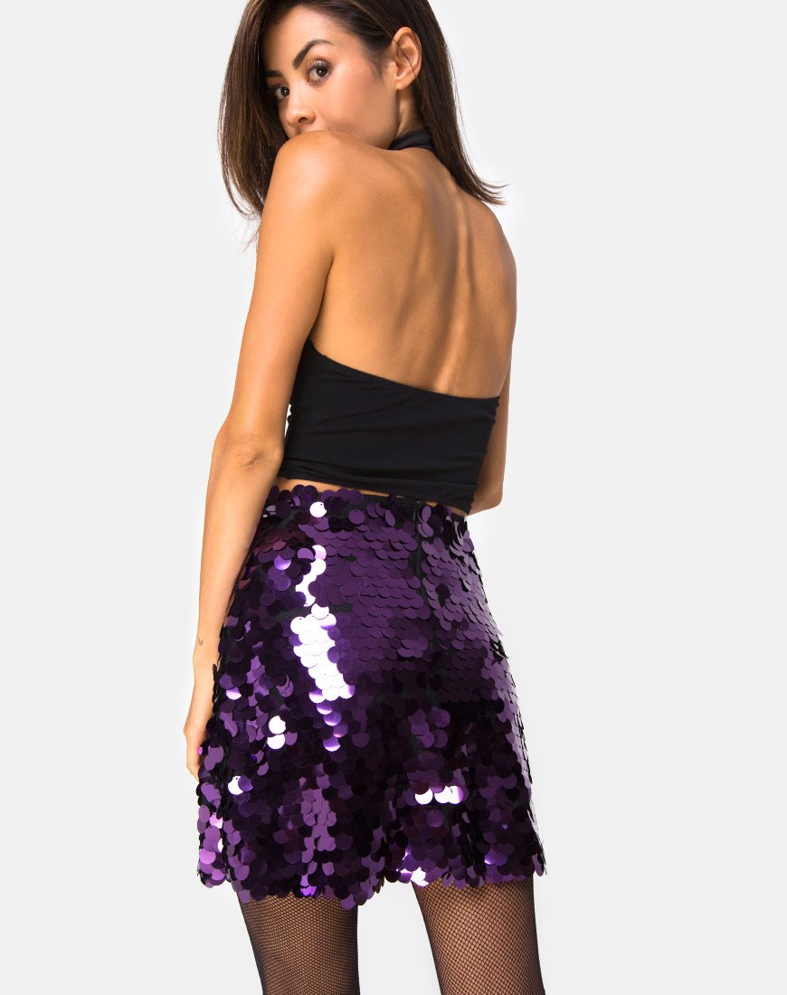 Afbeelding van Weaver minirok in Plum Disc Sequin