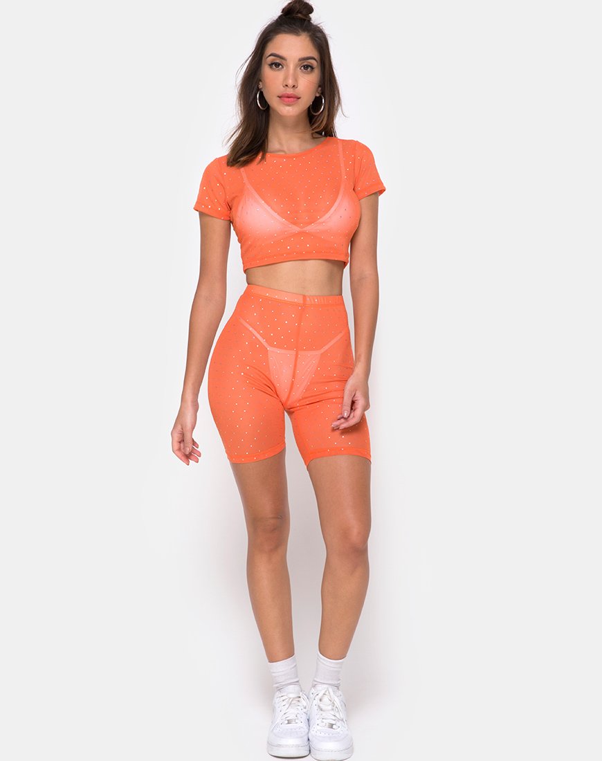 Afbeelding van Fietsshort in kristalnet oranje