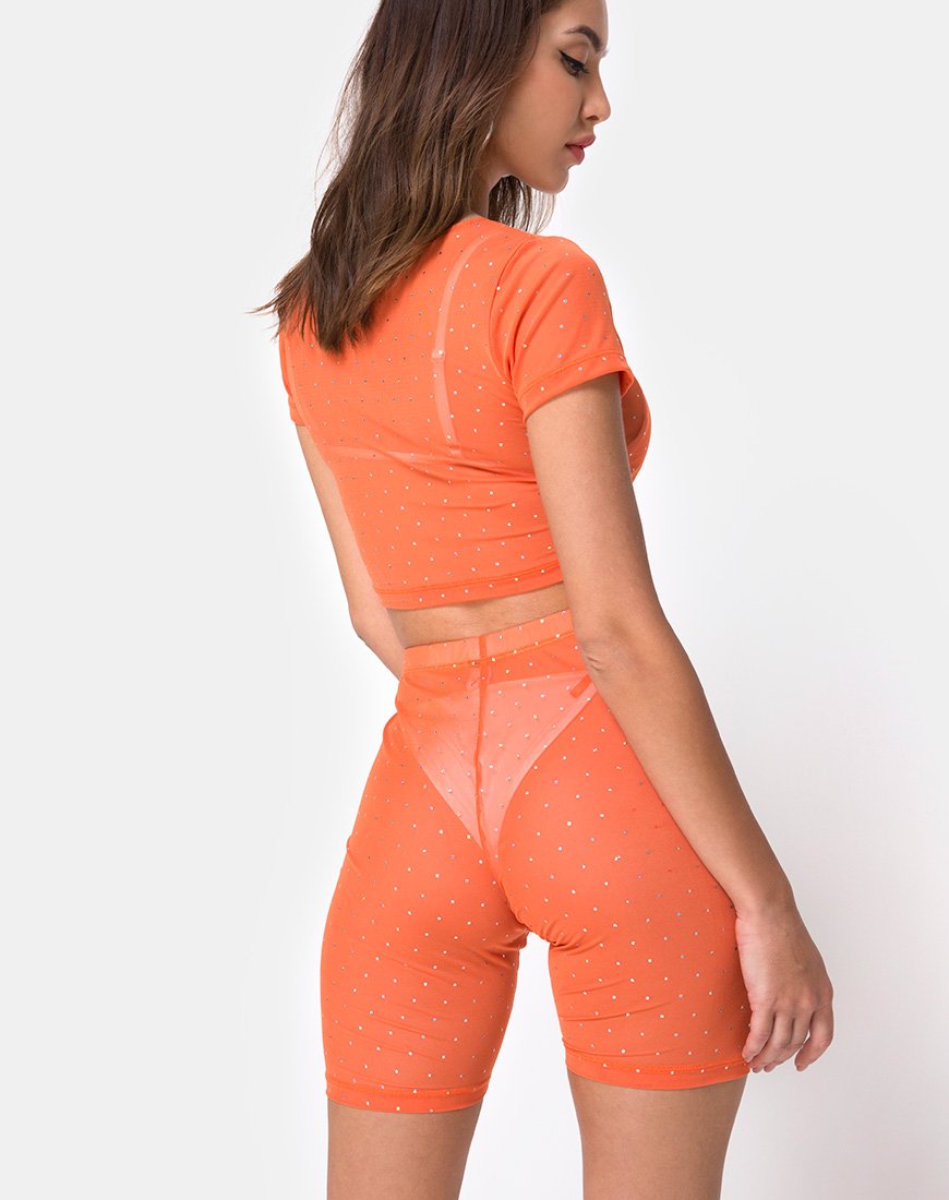Fietsshort in kristalnet oranje