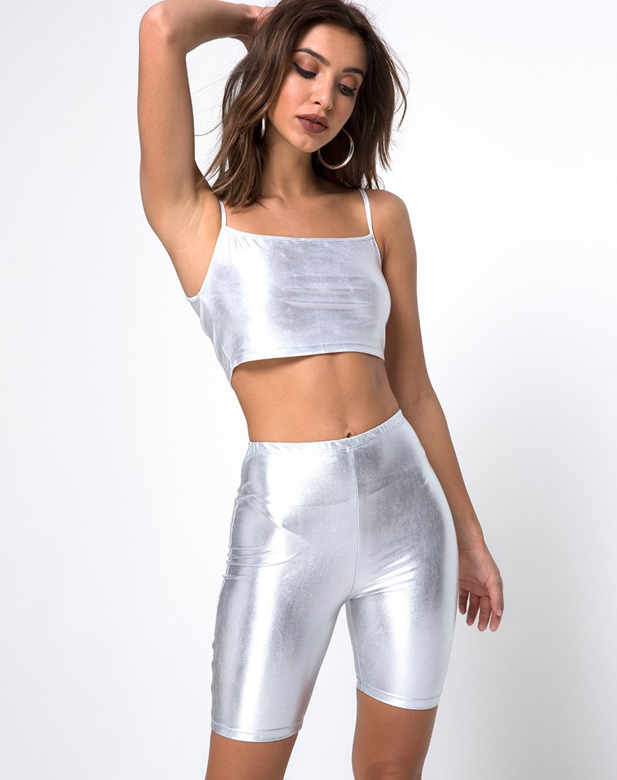 Wielershort in Spandex Zilver
