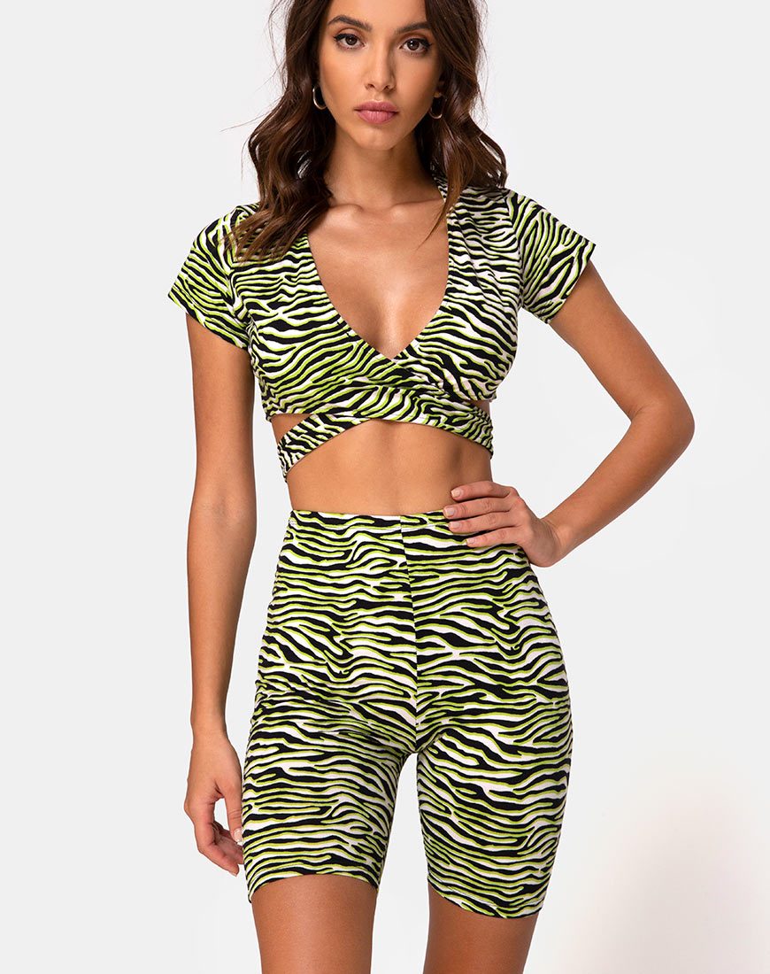Fietsshort in Zebra Fluogroen
