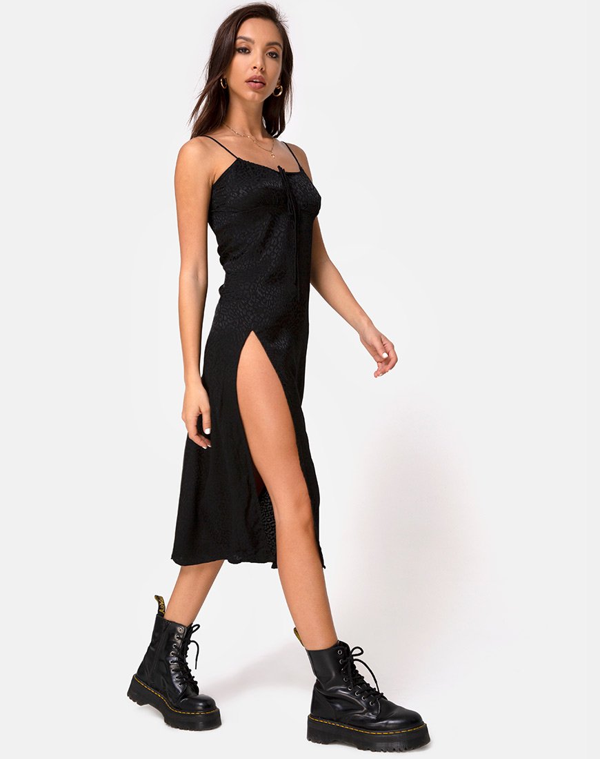 Cypress Midi Dress in Satijn Cheetah Zwart