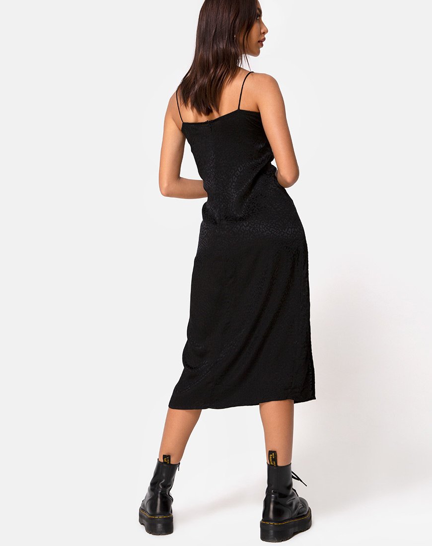 Cypress Midi Dress in Satijn Cheetah Zwart