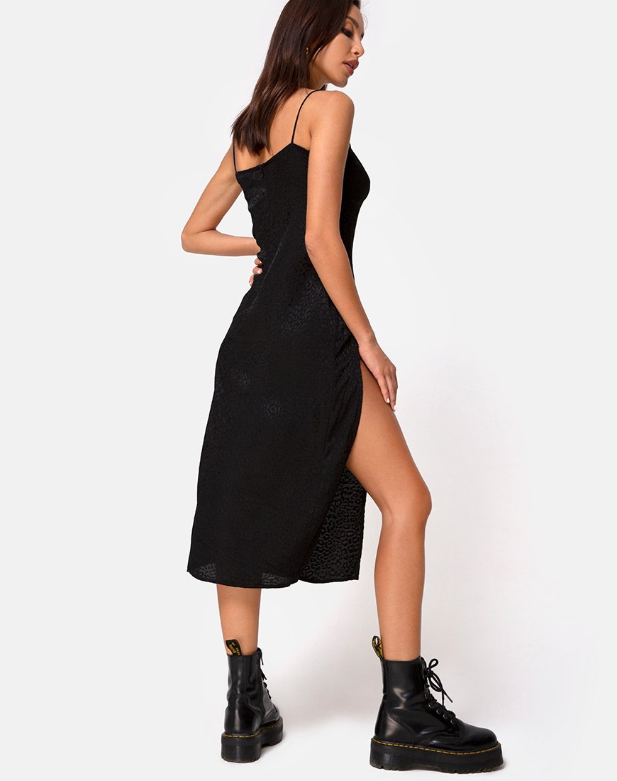 Afbeelding van Cypress Midi Dress in Satijn Cheetah Zwart