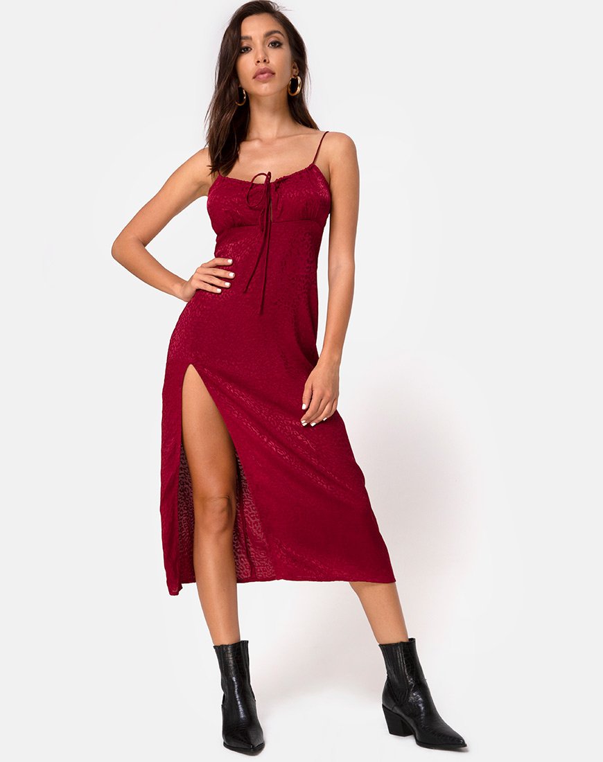 Afbeelding van Cypress Midi Dress in Satijn Cheetah Framboos
