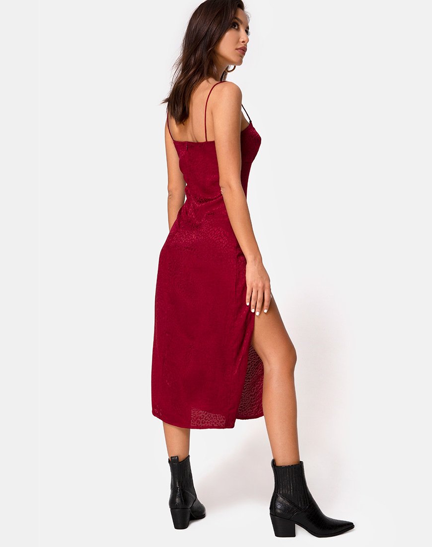 Afbeelding van Cypress Midi Dress in Satijn Cheetah Framboos