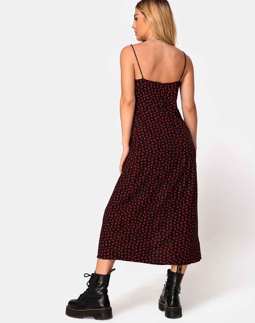 Afbeelding van Cypress Midi Dress in Dotty Rose Red