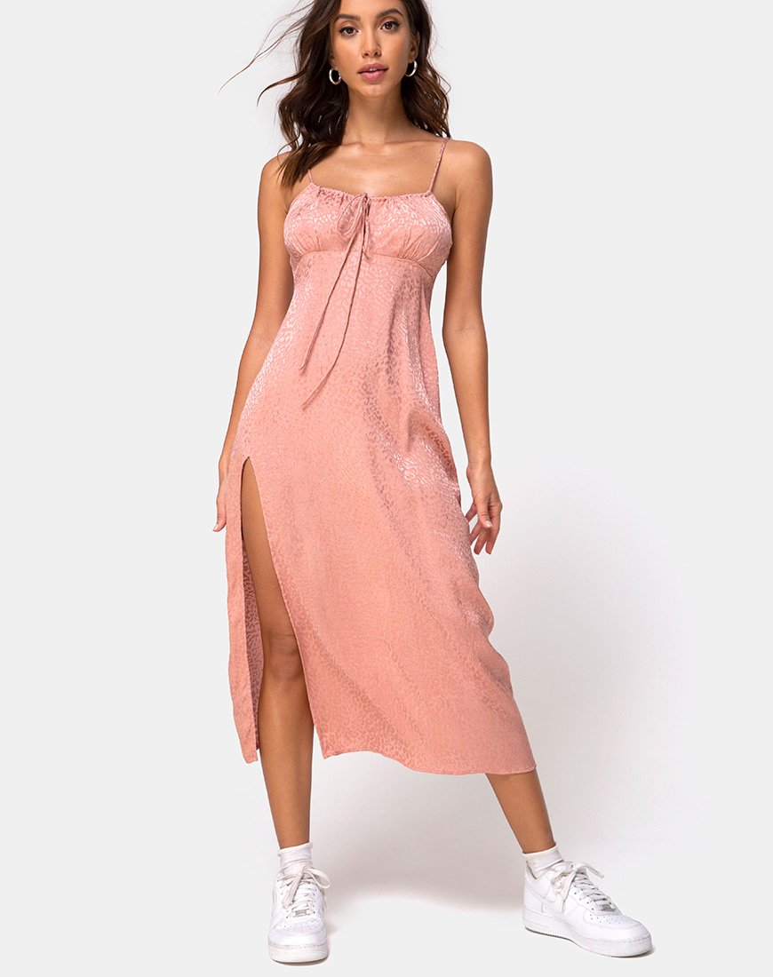 Afbeelding van Cypress Midi Dress in Satin Cheetah Dusty Pink