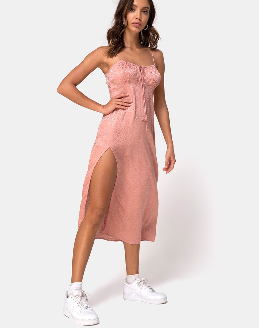 Afbeelding van Cypress Midi Dress in Satin Cheetah Dusty Pink