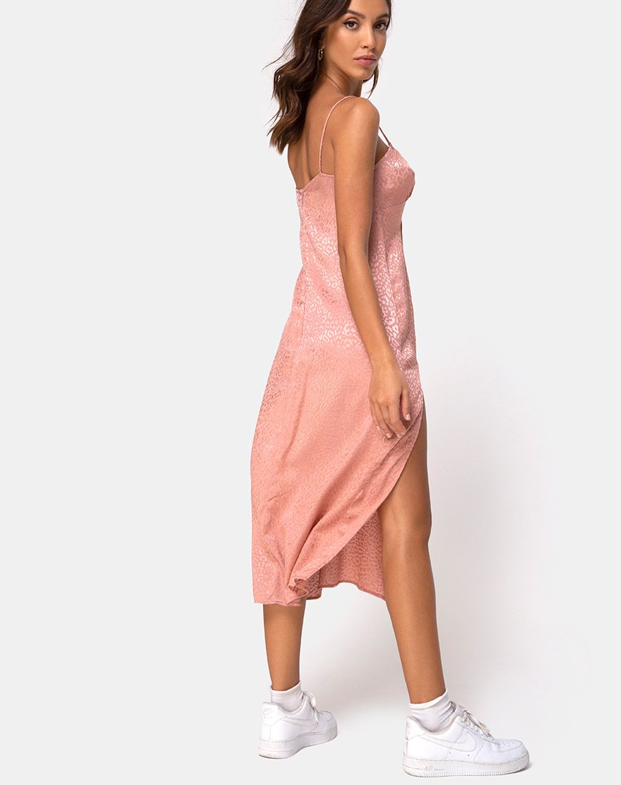 Afbeelding van Cypress Midi Dress in Satin Cheetah Dusty Pink
