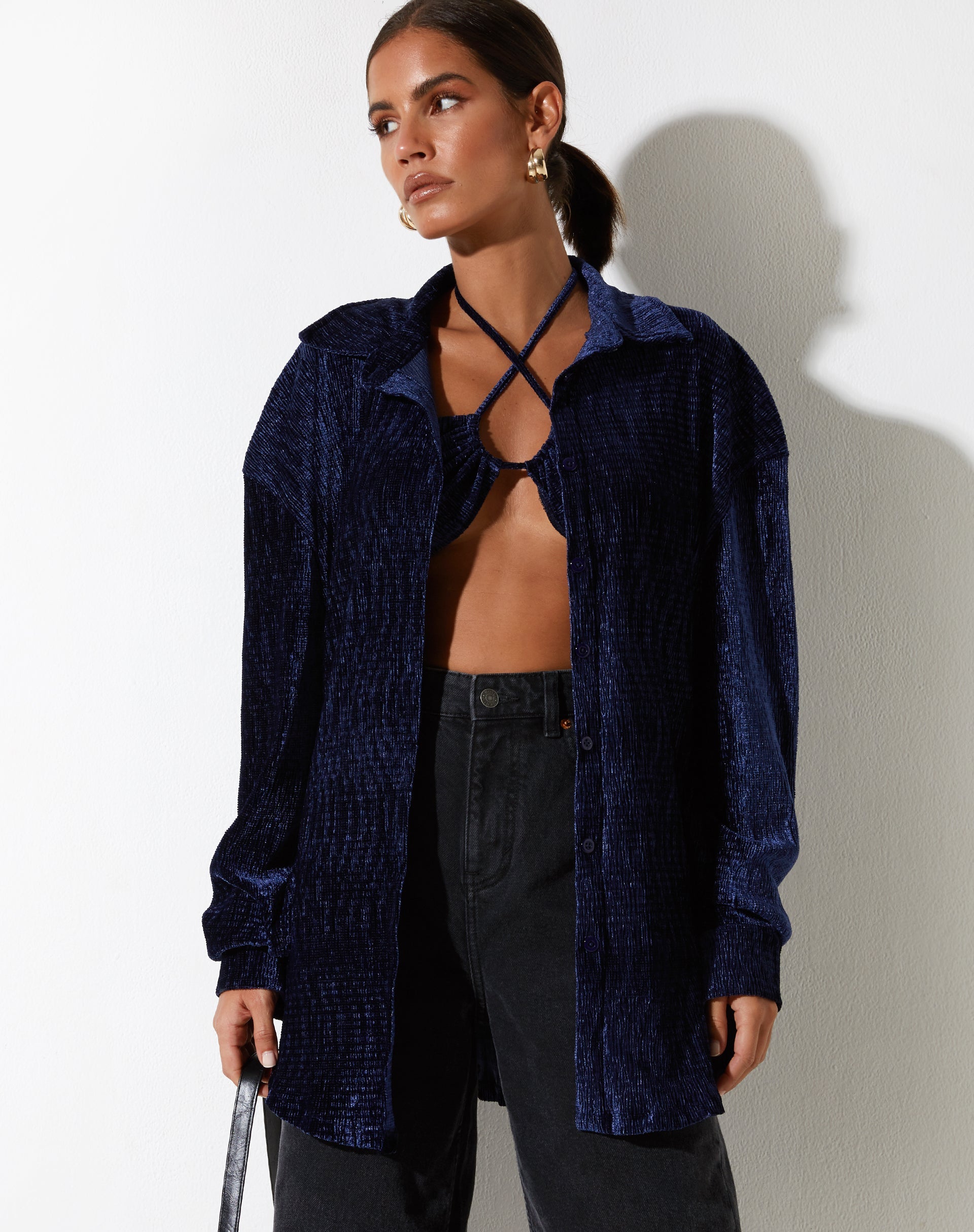 Afbeelding van Dael oversized shirt in fluweel marine