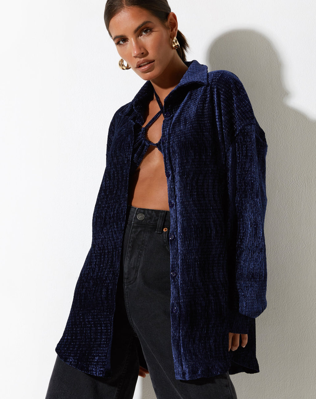 Dael oversized shirt in fluweel marine