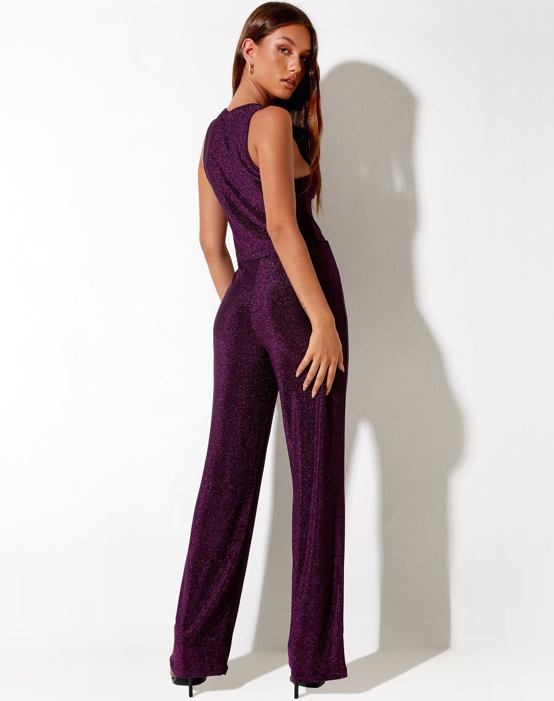 Afbeelding van Dara Crop Top in Slinky Glitter Donkerpaars