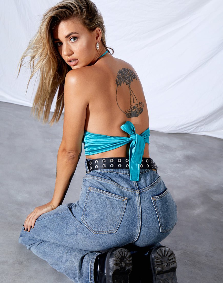 Darina Crop Top In Satijn Helder Azuur