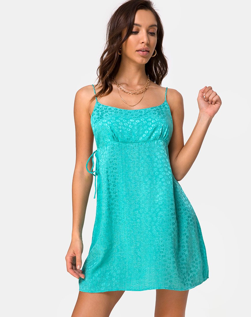Darla Slip Jurk in Satijn Ditsy Rose Blauw