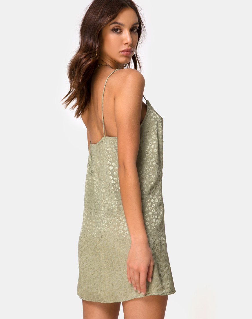 Datista Slip Jurk in Satijn Ditsy Rose Sage