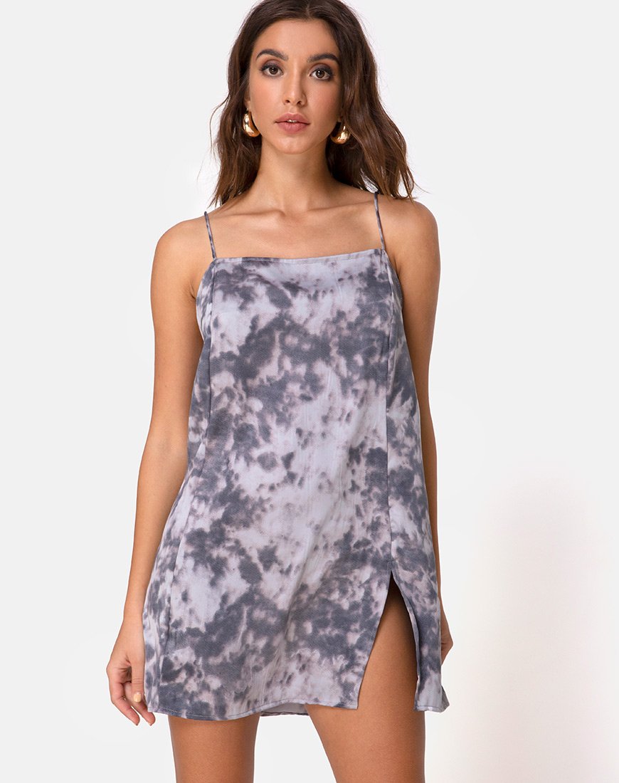 Afbeelding van Datista Jurk in Bleached Tie Dye Grijs