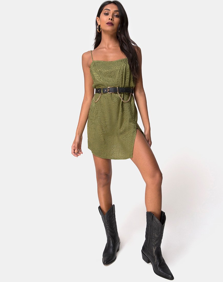 Afbeelding van Datista Jurk in Satijn Cheetah Khaki