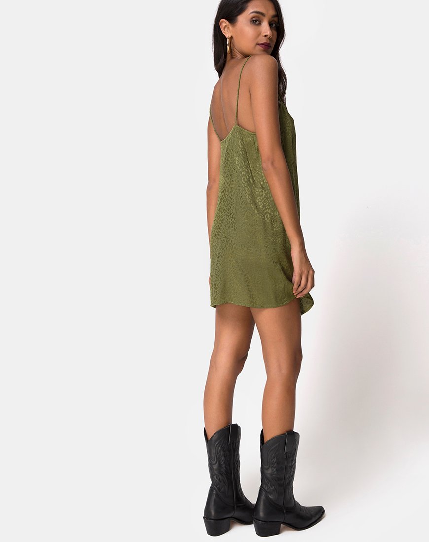 Afbeelding van Datista Jurk in Satijn Cheetah Khaki