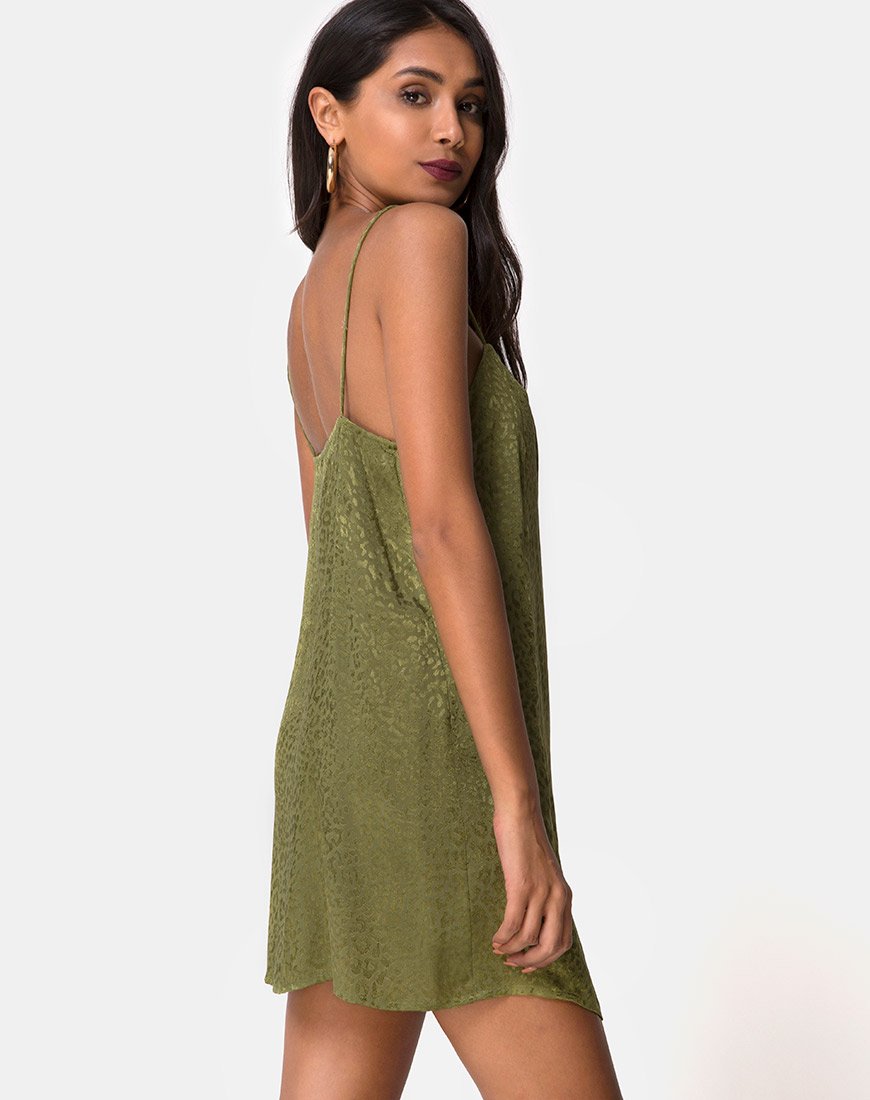 Datista Jurk in Satijn Cheetah Khaki