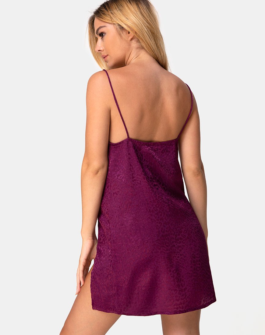 Datista Slip Jurk in Satijn Cheetah Druif