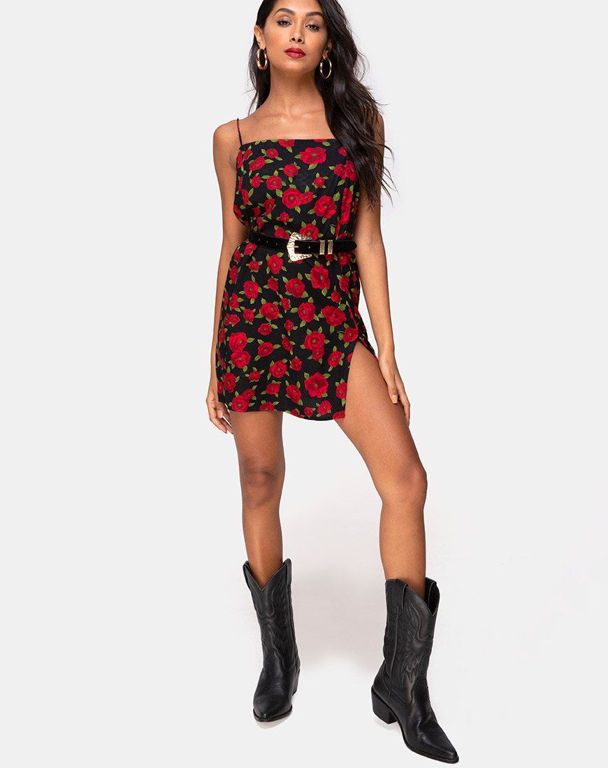 Afbeelding van Datista Slip Dress in Roaming Rose Zwart