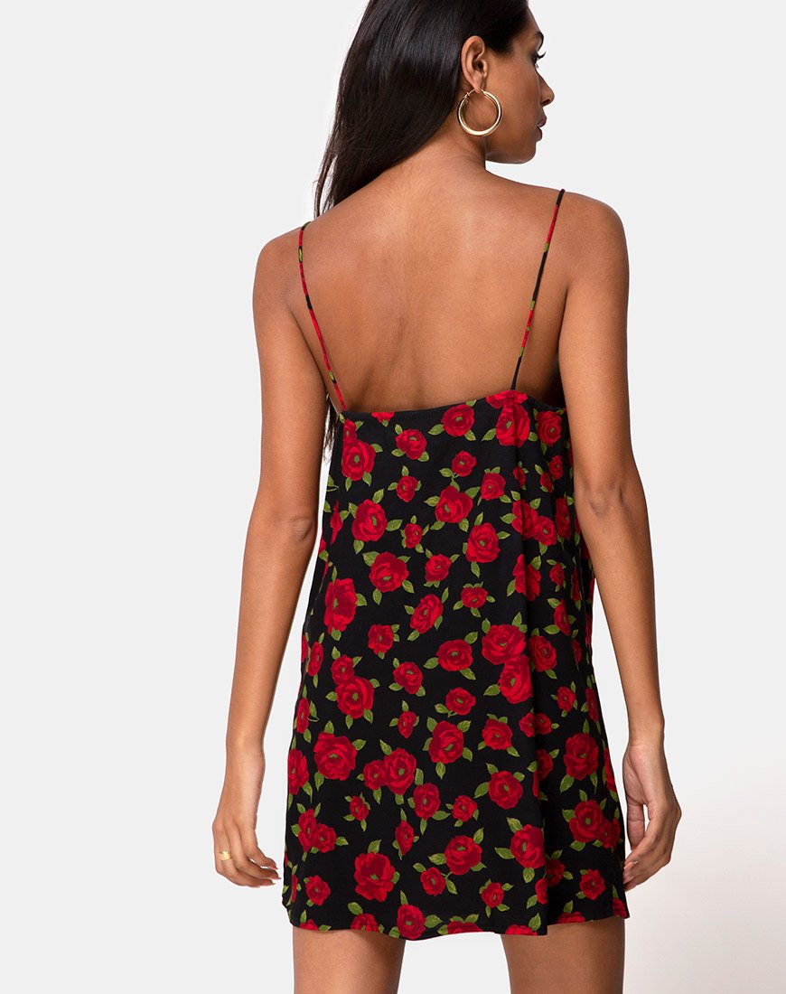 Afbeelding van Datista Slip Dress in Roaming Rose Zwart