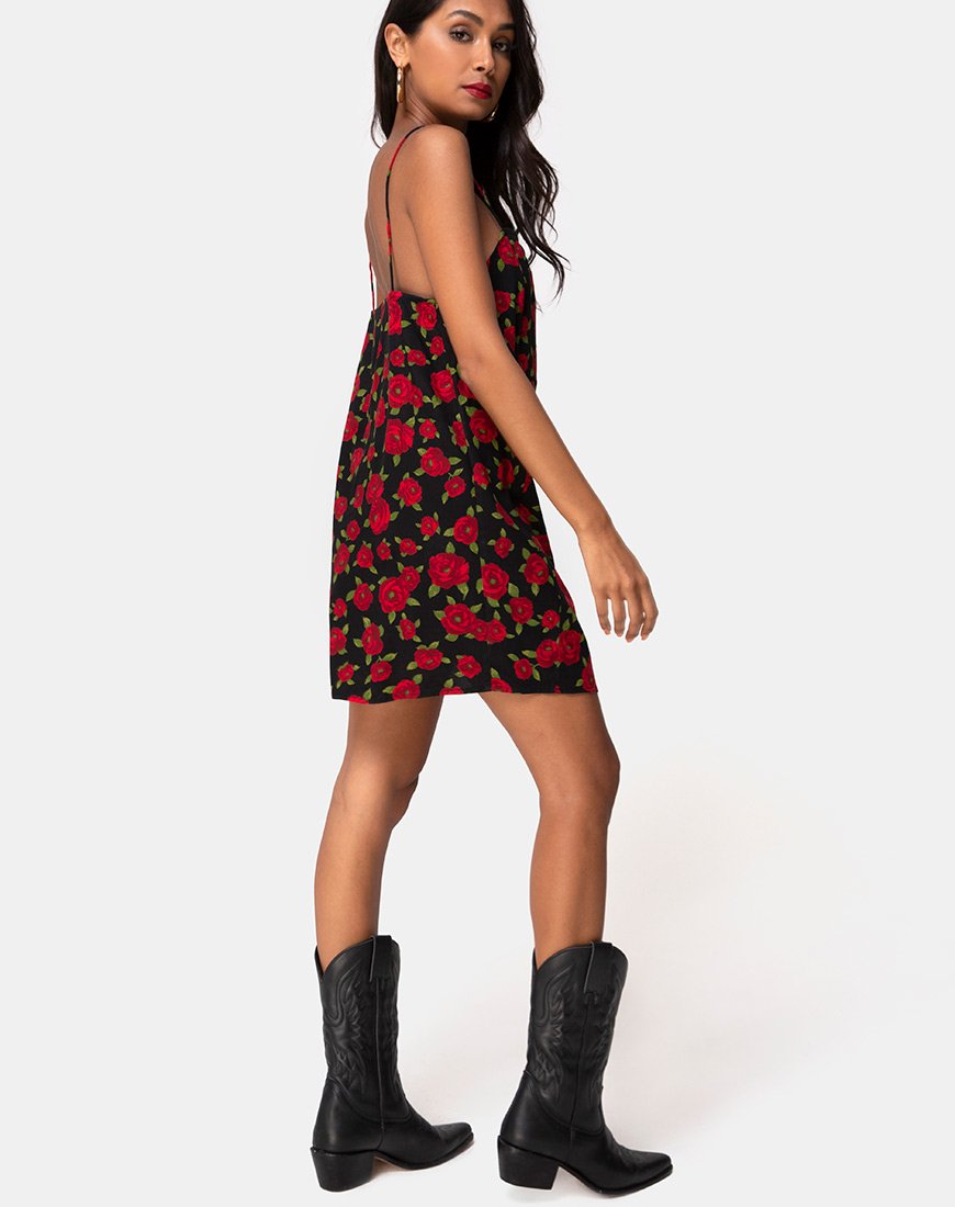 Afbeelding van Datista Slip Dress in Roaming Rose Zwart
