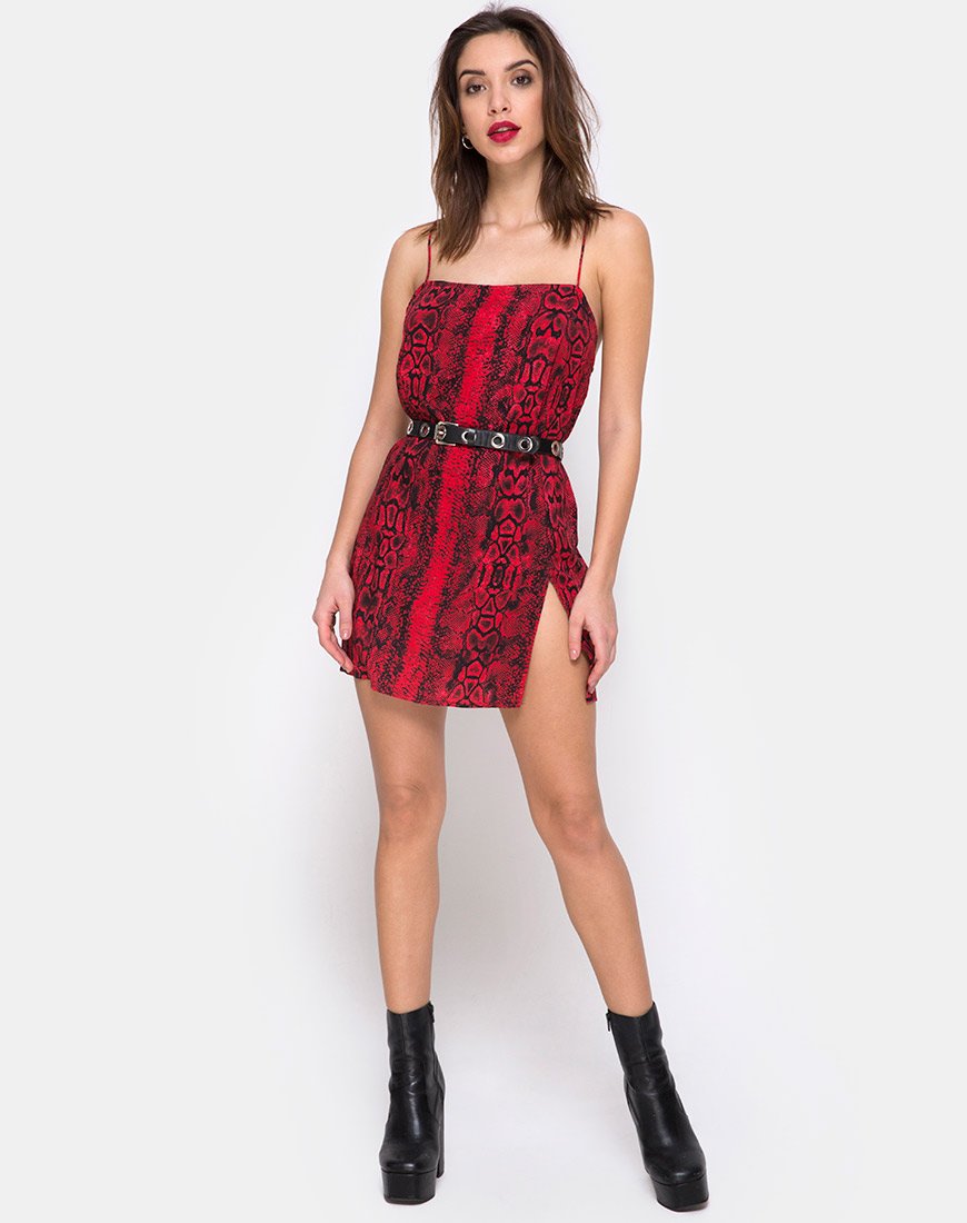Afbeelding van Datista Slip Dress in Red Snake
