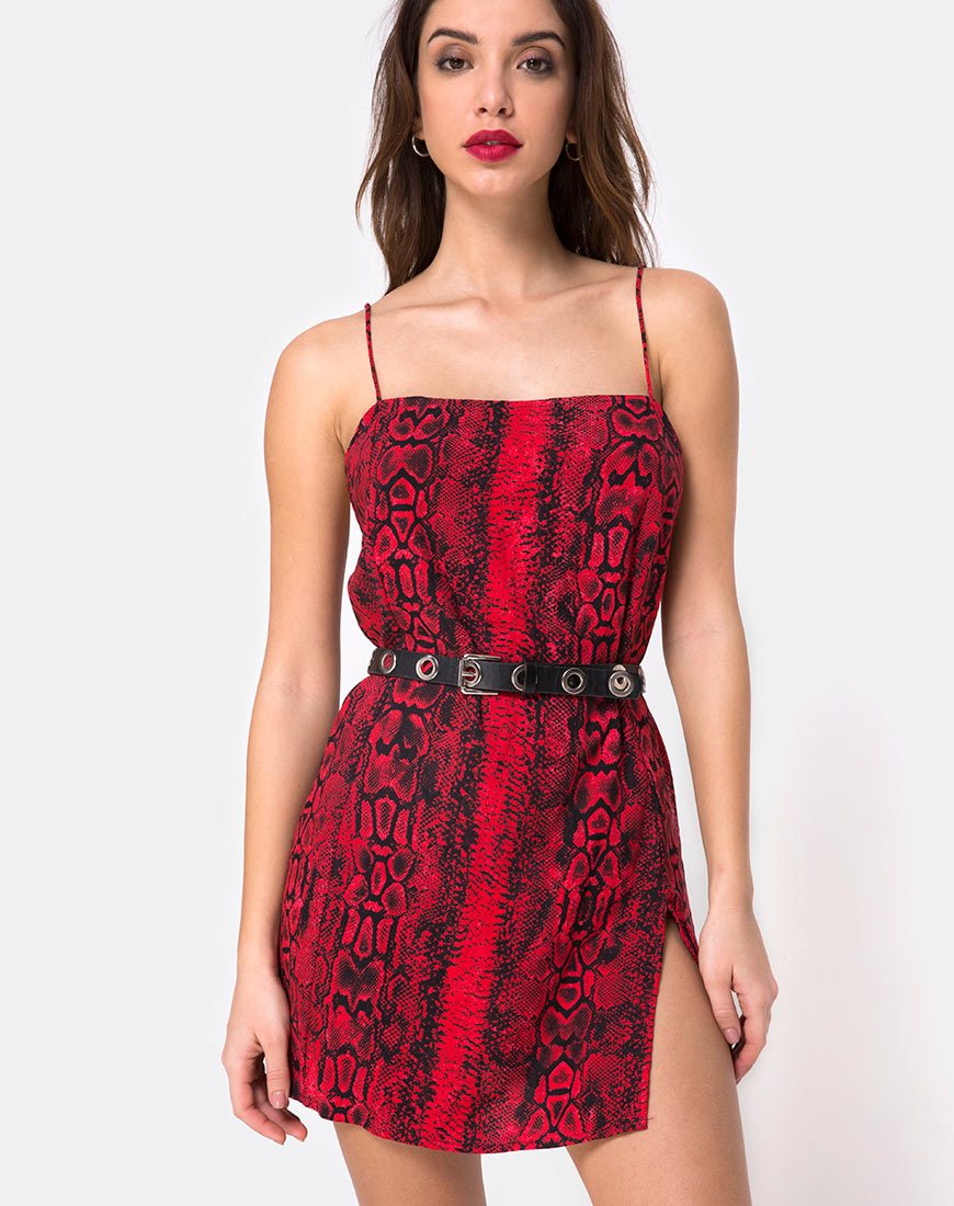 Afbeelding van Datista Slip Dress in Red Snake