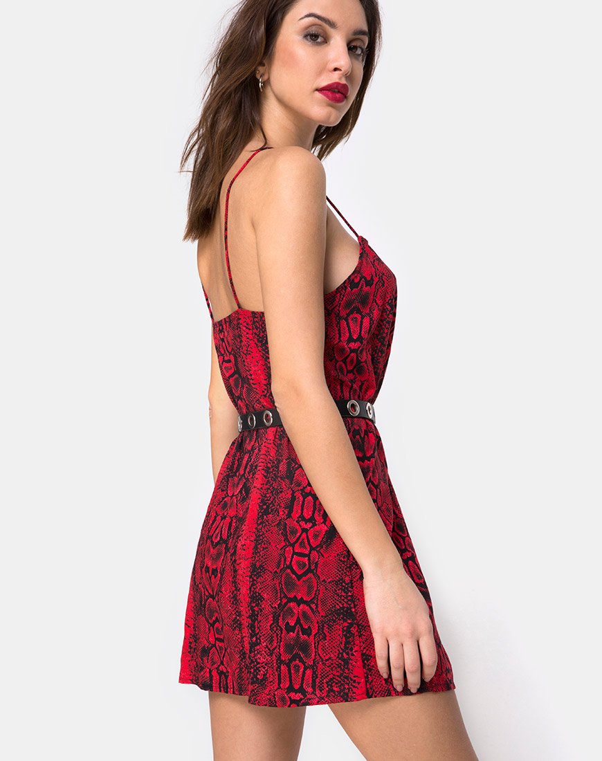 Afbeelding van Datista Slip Dress in Red Snake