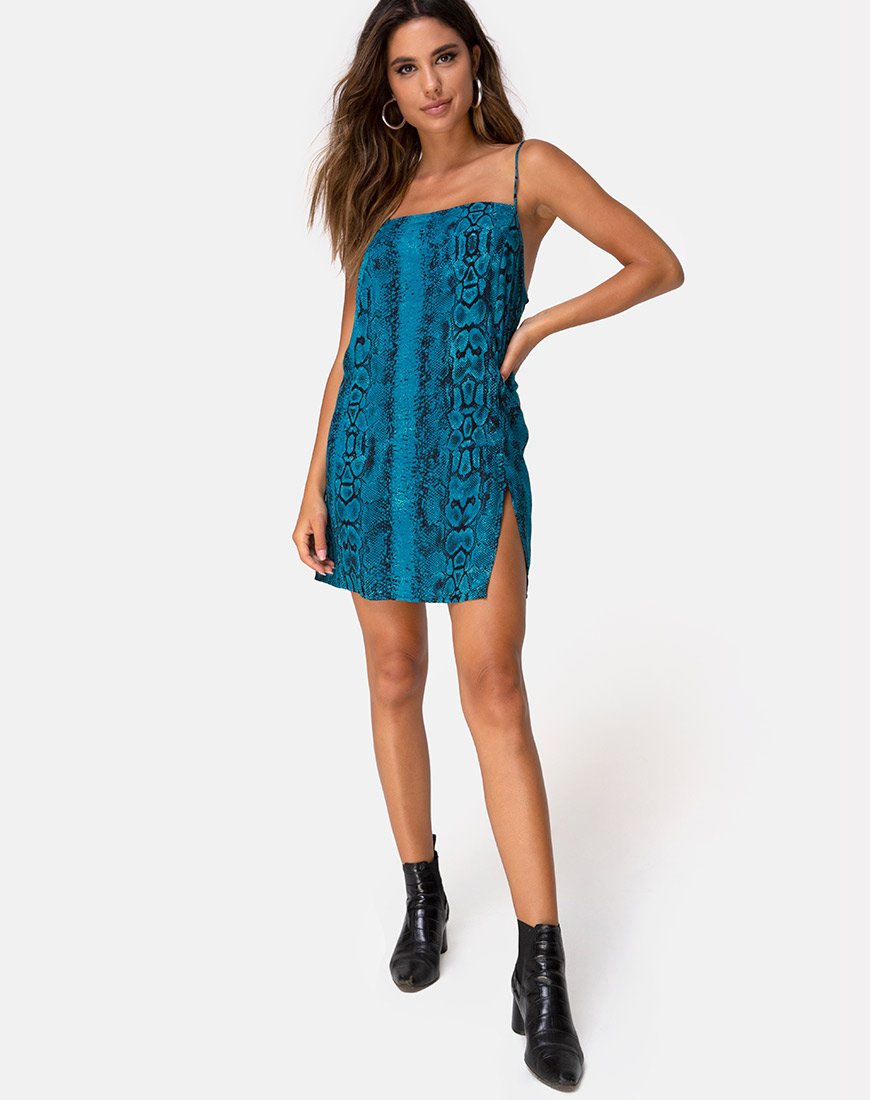 Afbeelding van Datista Slip Dress in Snake Blue