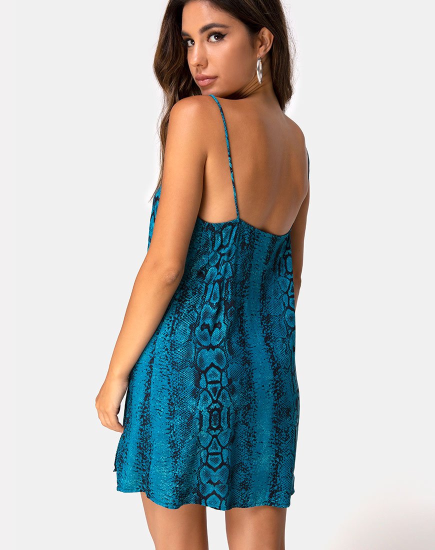 Afbeelding van Datista Slip Dress in Snake Blue