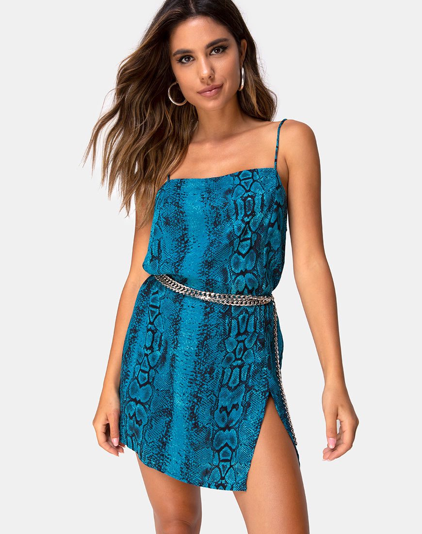Afbeelding van Datista Slip Dress in Snake Blue