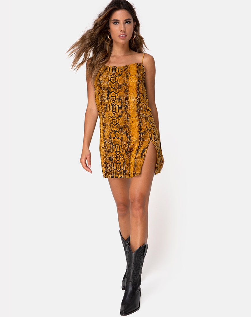 Afbeelding van Datista Slip Dress in Snake Mustard