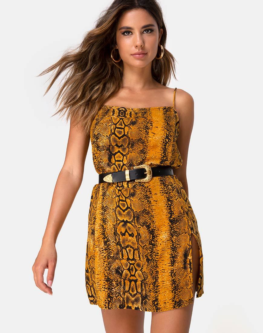 Afbeelding van Datista Slip Dress in Snake Mustard