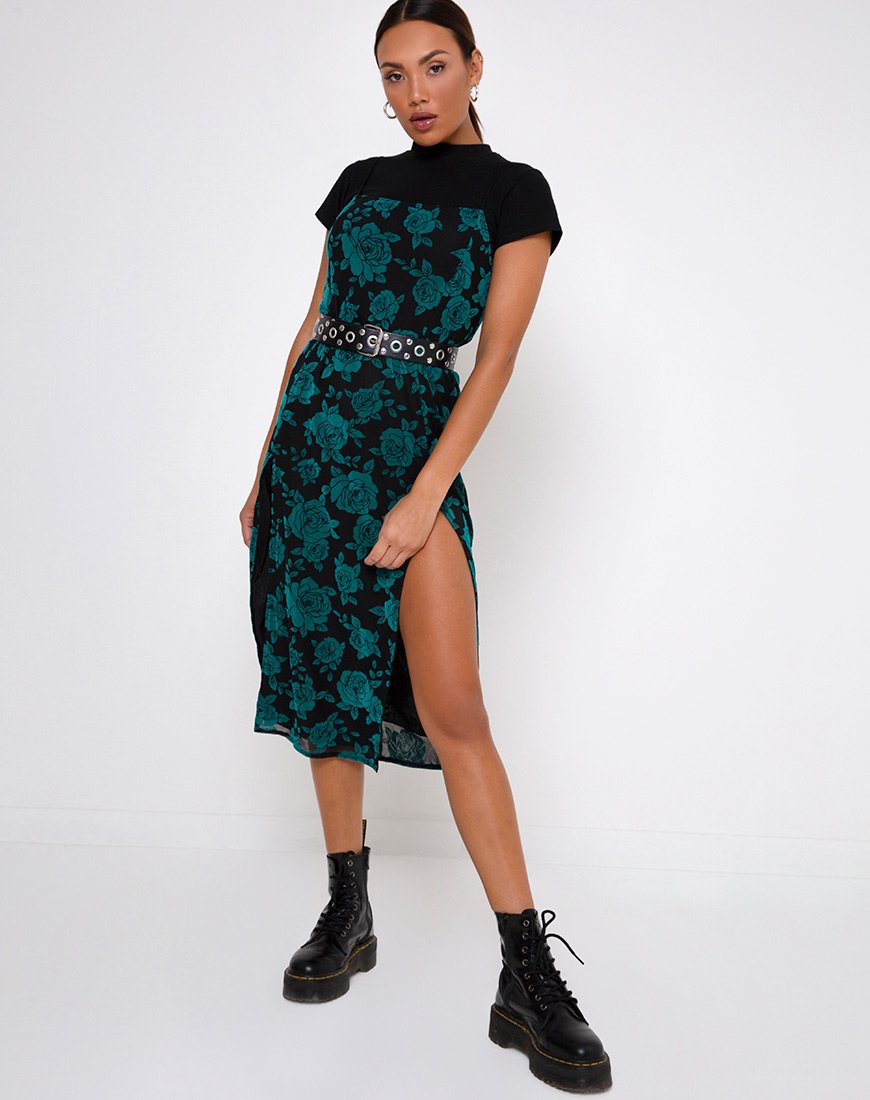 Afbeelding van Daxita Midi Dress in Romantic Rose Flock Teal