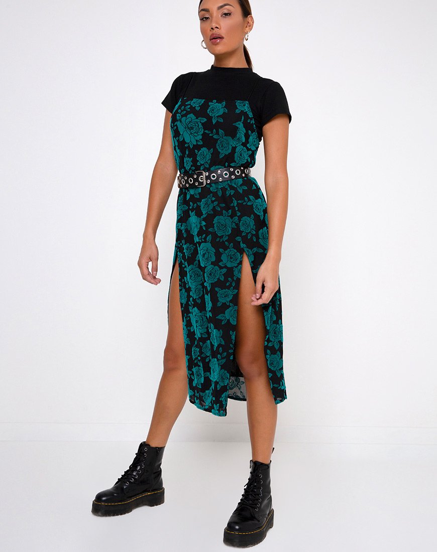 Afbeelding van Daxita Midi Dress in Romantic Rose Flock Teal