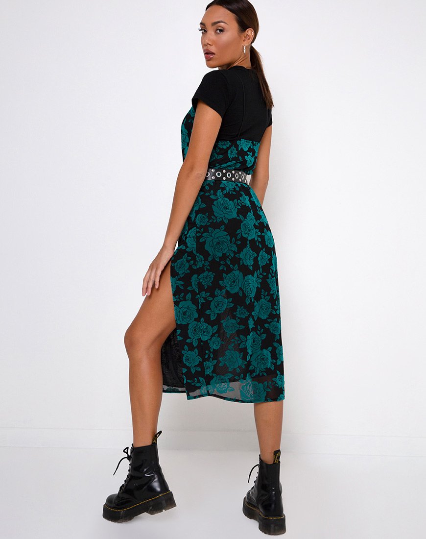 Afbeelding van Daxita Midi Dress in Romantic Rose Flock Teal