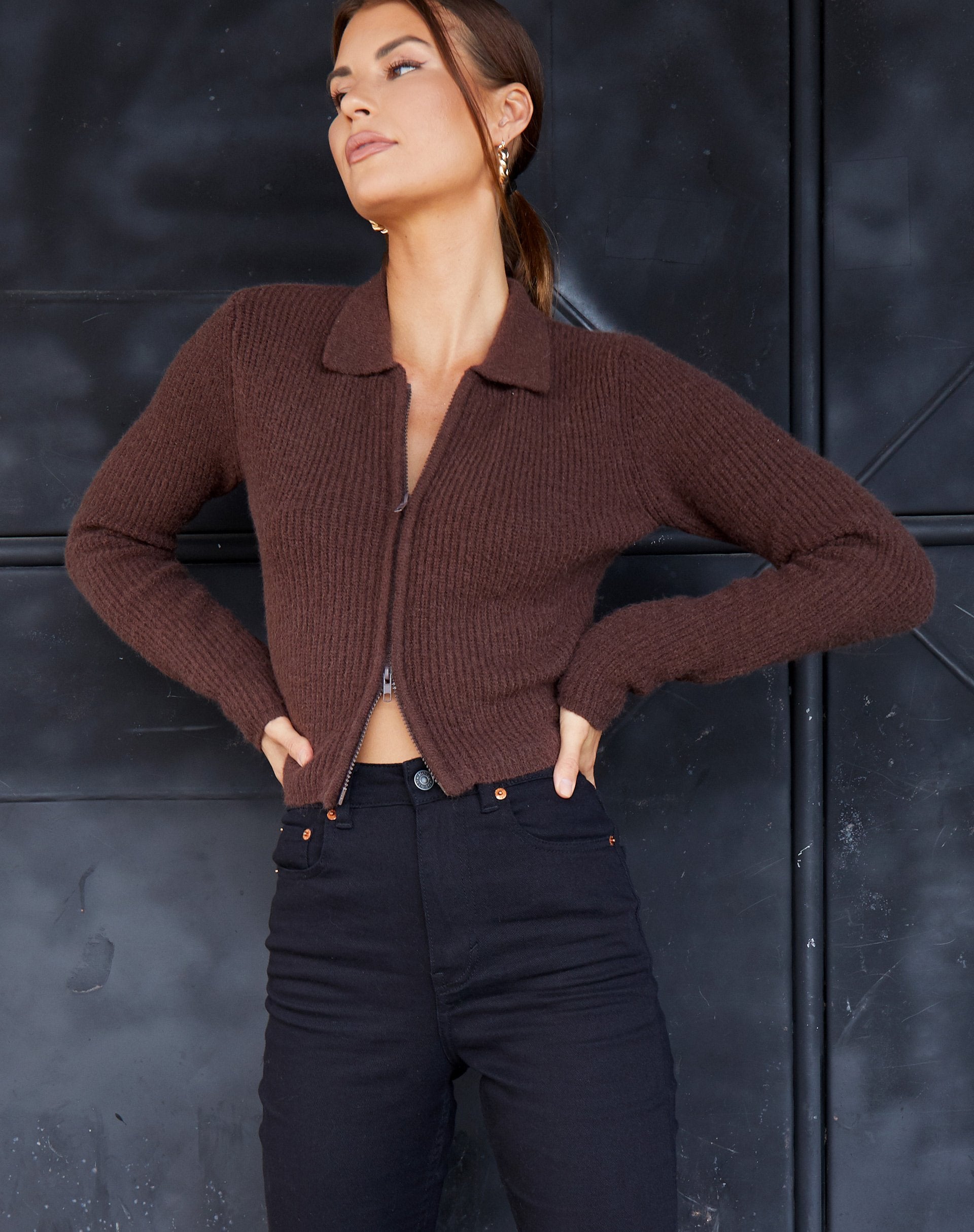 Afbeelding van Tuzip Cardi in gebreid choco bruin