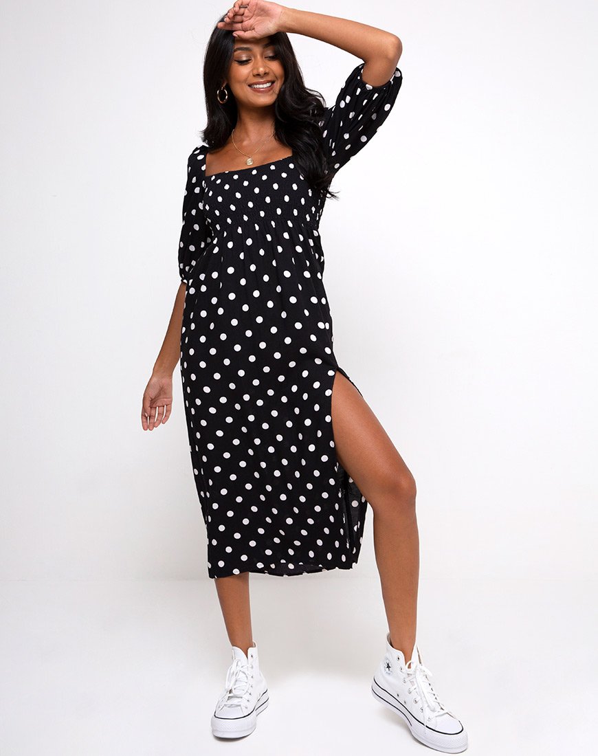 Afbeelding van Deloya Midi Dress in 80s Polka Zwart