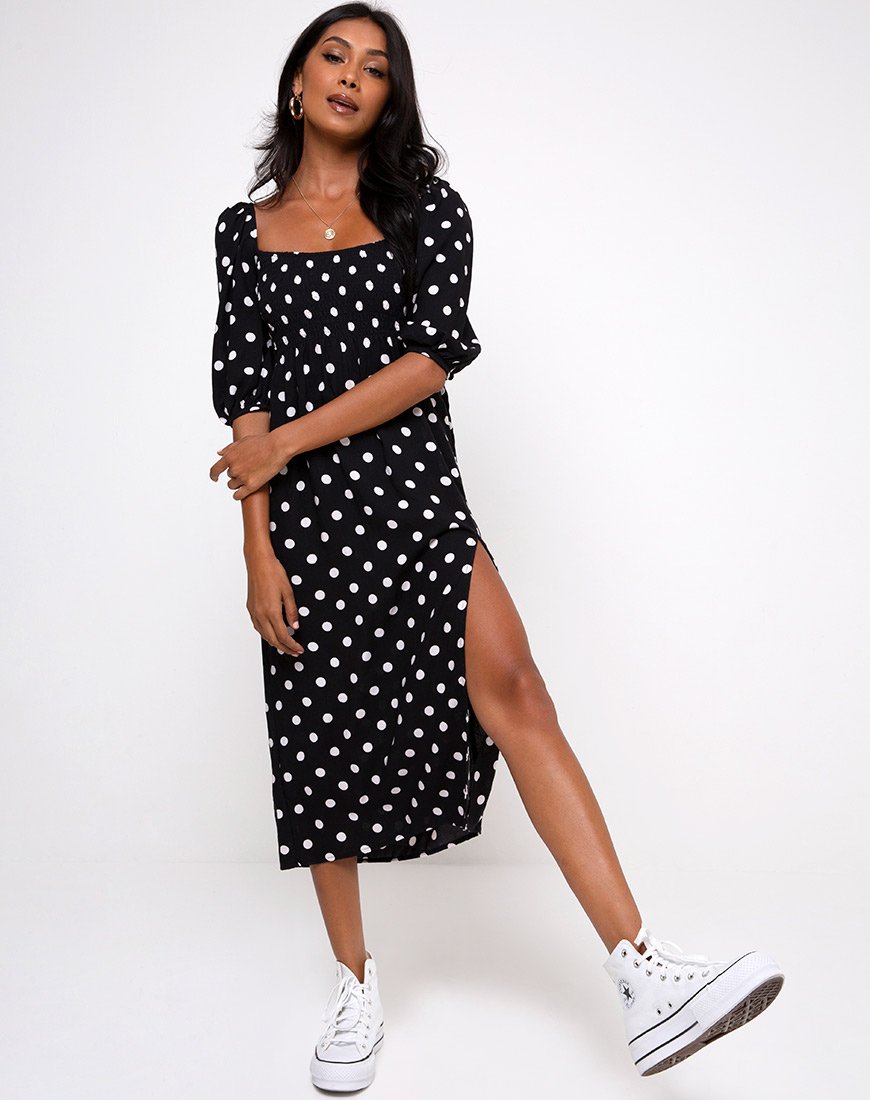 Deloya Midi Dress in 80's Polka Zwart