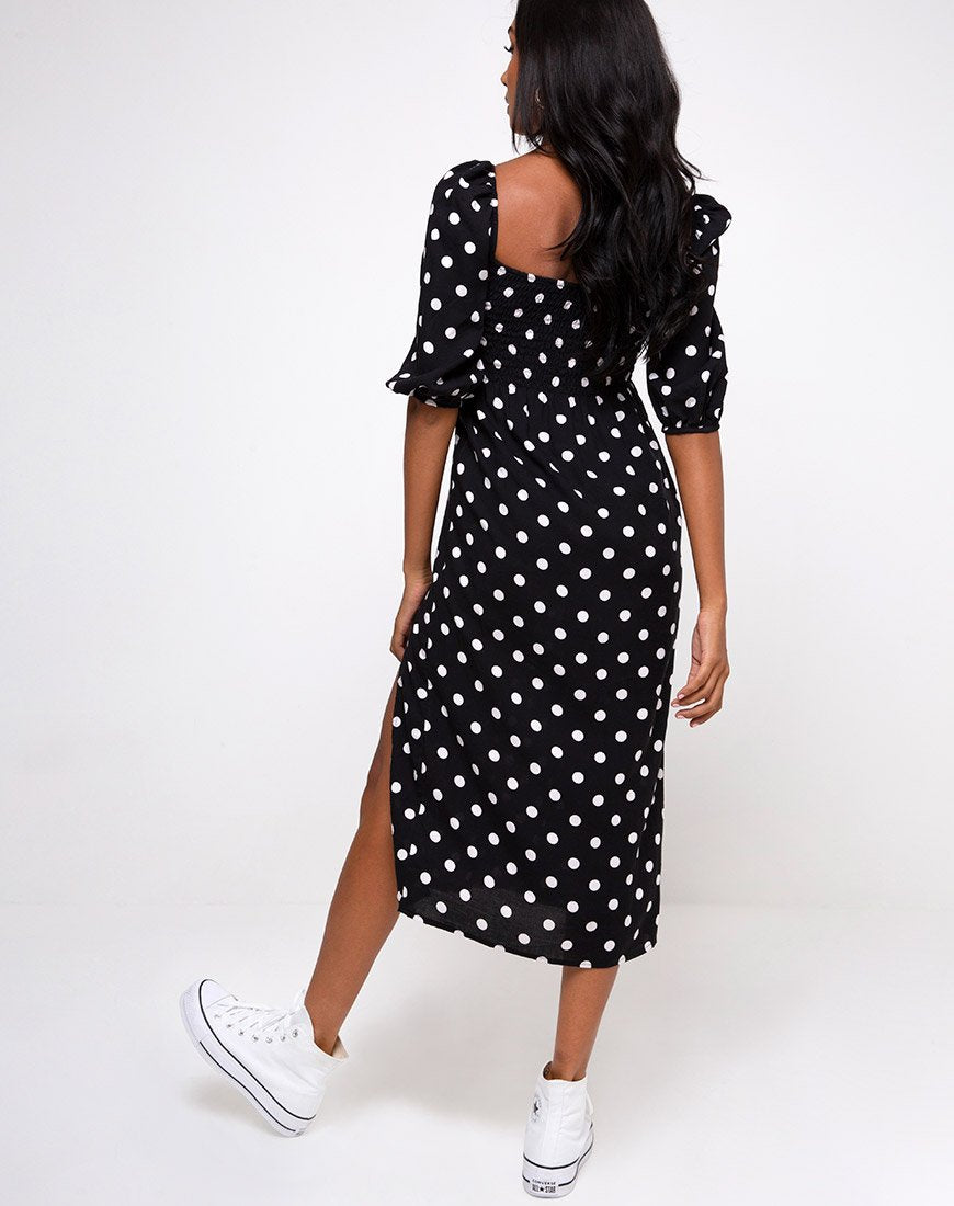 Afbeelding van Deloya Midi Dress in 80s Polka Zwart