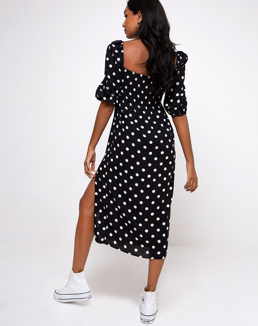 Deloya Midi Dress in 80's Polka Zwart