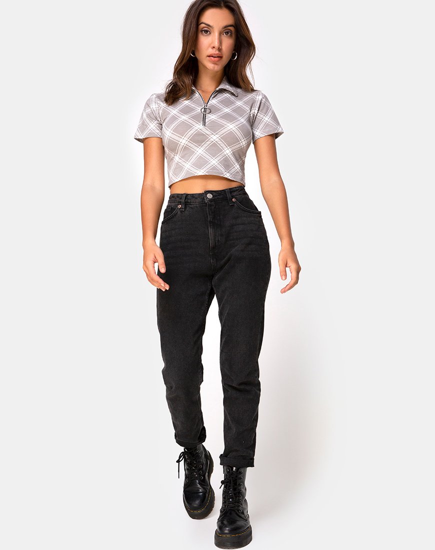 Afbeelding van Dhen Crop Top in Grunge Check Taupe